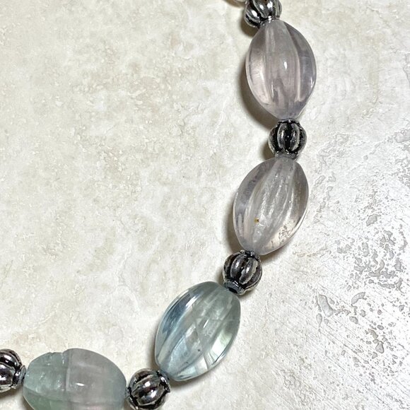 Genuine Pale Green Fluorite Beaded Necklace, Natural Gemstone Bib Necklace - Picture 6 of 15